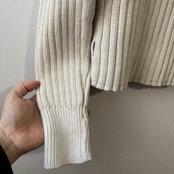Vintage 90s Ralph Lauren Sweater Womens Sz L Full Zip Off White Mock Neck Ribbed - Picture 10 of 15
